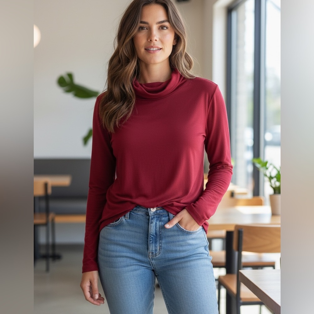 Chico's Red Mockneck Long Sleeve Top - Size 3